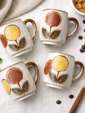 Vintage Otagiri Style Floral Stoneware Mugs Japan 1970s Cabin Cottagecore 4